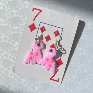 Pink Dino Earrings | Handmade Mini Soft Perler Earrings